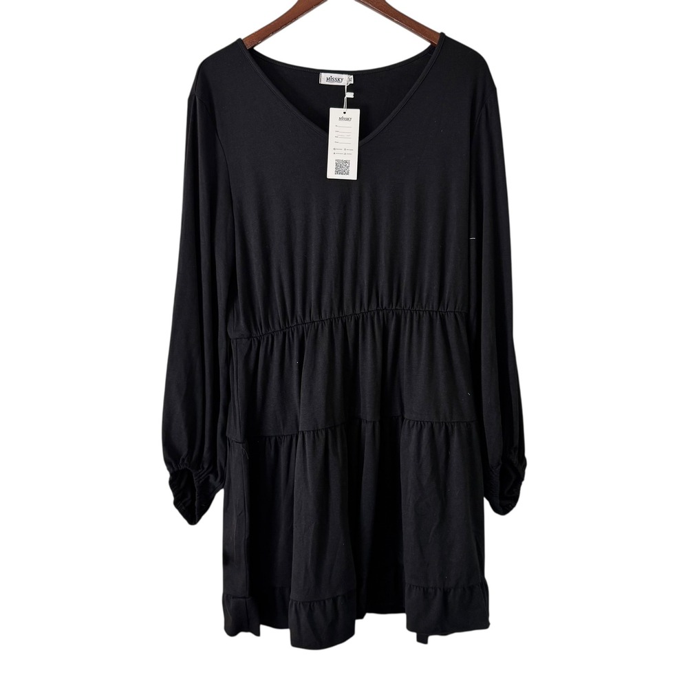 Missky Tiered Mini Dress Long Sleeve Babydoll Black Dress‎ XL